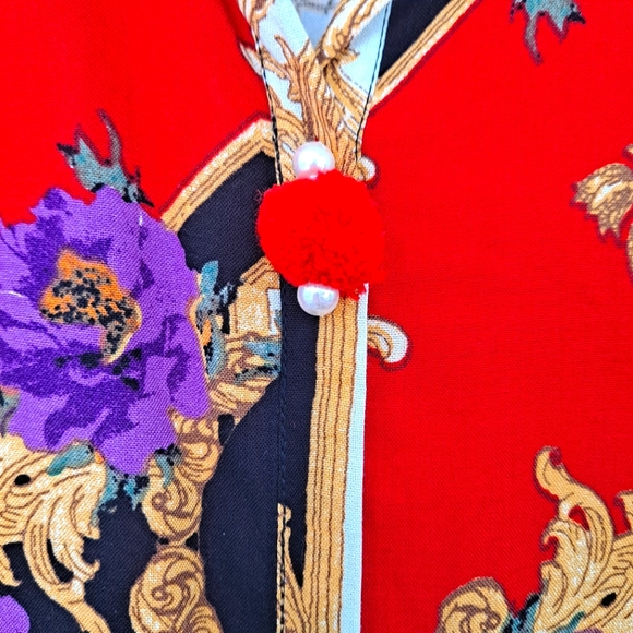 Neeru Kumar Midi Dress Pearl Buttons Sleeveless Red Black Gold - Picture 4 of 7